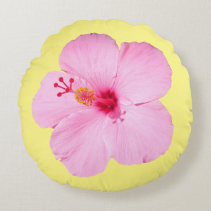 Rosa Hibiscus Tropiska blomman Rund Kudde