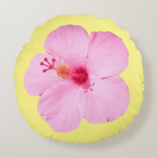 Rosa Hibiscus Tropiska blomman Rund Kudde