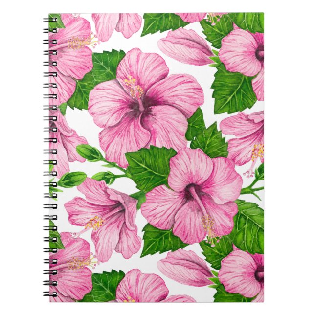 Rosa hibiscus vattenfärg mönster anteckningsbok (Framsidan)