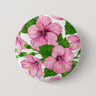 Rosa hibiscus vattenfärg mönster knapp