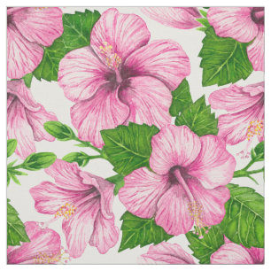 Rosa hibiscus vattenfärg mönster tyg