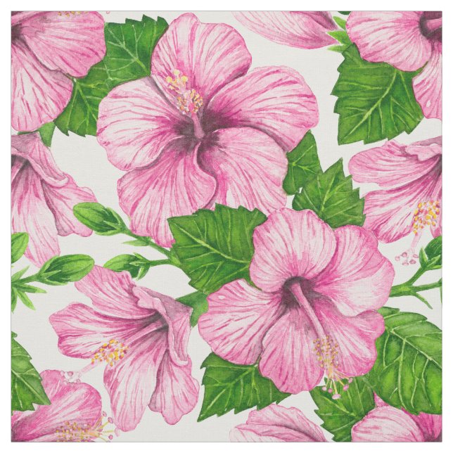 Rosa hibiscus vattenfärg mönster tyg (Provkarta)