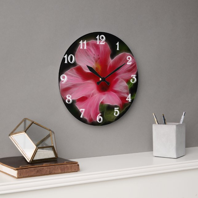 Rosa Hibiscus Wall Clock Stor Klocka (Kontor)