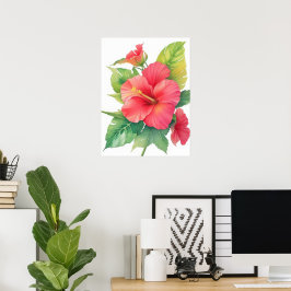 Rosa Hibiscus Watercolor Flower Poster