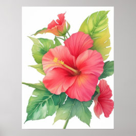 Rosa Hibiscus Watercolor Flower Poster