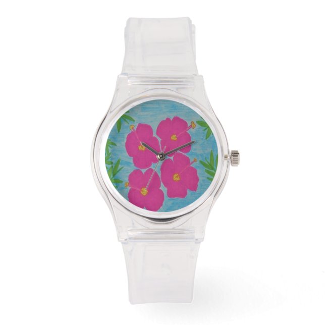 Rosa Hibiscus Wrist Watch Armbandsur (Framsida)
