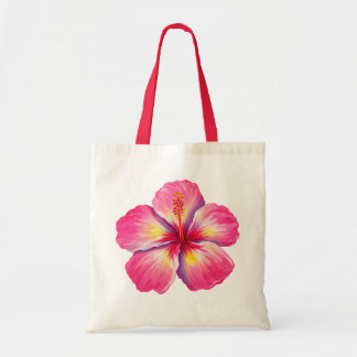Rosa Hibiskus Blomma Handväskor Tygkasse