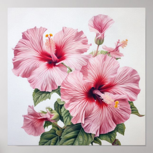Rosa Hibiskus Blomma Konsttryck Poster (Framsidan)