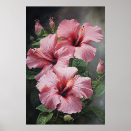 Rosa Hibiskus Blomma Konsttryck Poster