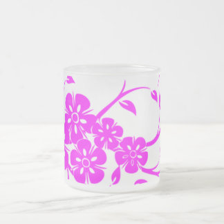Rosa Hibiskus Blommönster Kaffemug Frostad Glasmugg