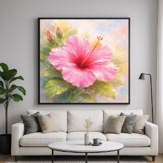 Rosa Hibiskus - Målning Stil Konst Poster