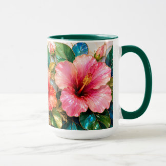 Rosa Hibiskus-mugg Tropisk Blommig Kaffekopp