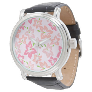 Rosa Hibiskus, Rosa Blommor, Mönster Av Blommor Armbandsur