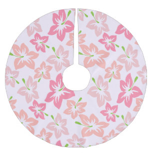 Rosa Hibiskus, Rosa Blommor, Mönster Av Blommor Julgransmatta Borstad Polyester