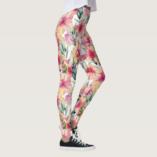 Rosa Hibiskus Trädgård  Leggings (Höger)