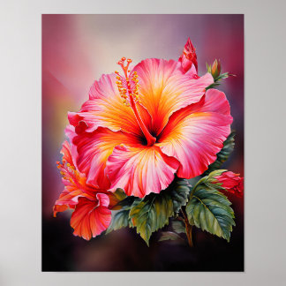 Rosa Hibiskus Tropicalt Blommotiv Konst på Väggen Poster