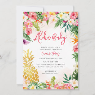 Rosa Hibiskus Tropisk Hawaiiansk Baby Shower Inbjudningar