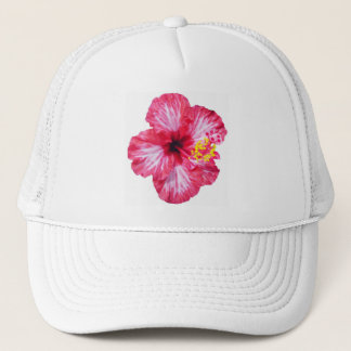 rosa hibiskusaloha blomma för röd vit truckerkeps