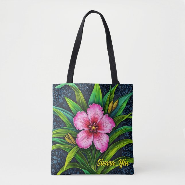 Rosa Hibiskusblom - Exotisk Tropisk Tote Tygkasse (Framsida)