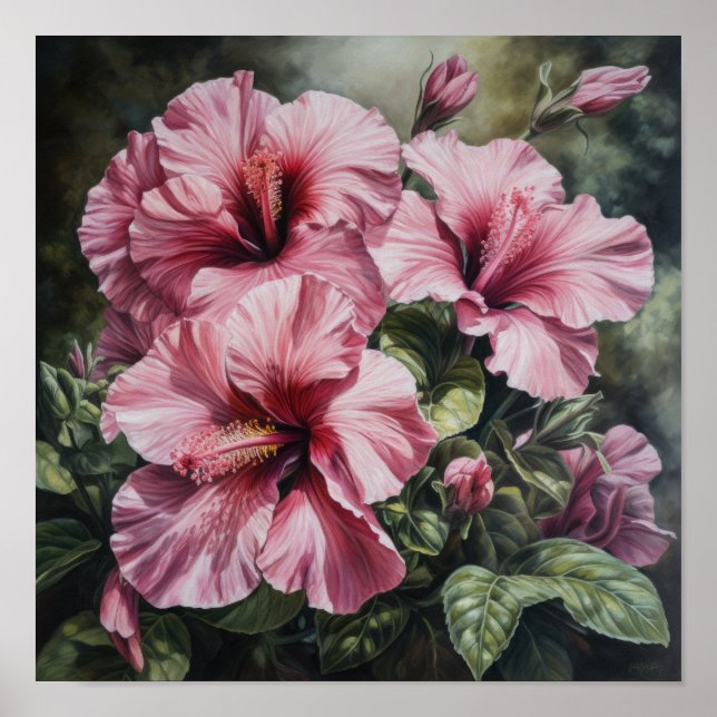 Rosa hibiskusblomma konsttryck poster (Framsidan)