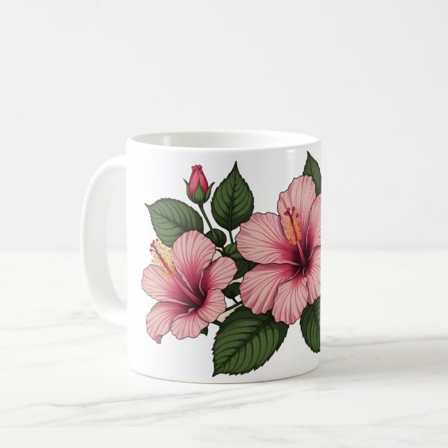 Rosa hibiskusblommor kaffemugg (Framsida vänster)