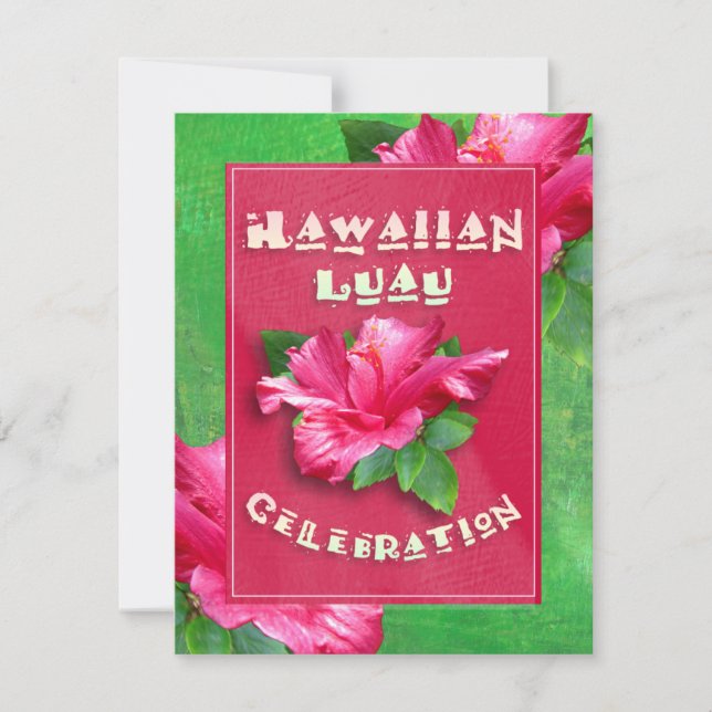 Rosa hibiskusfödelsedagLuau inbjudningar (Framsida)
