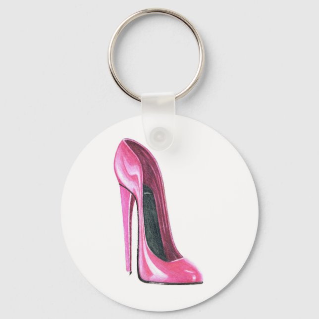 Rosa High Heel Shoe Art Nyckelring (Framsida)