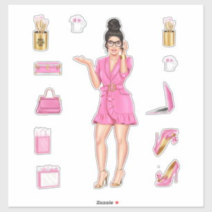 Rosa High Mode Brunette Women Planner Decals Klistermärken