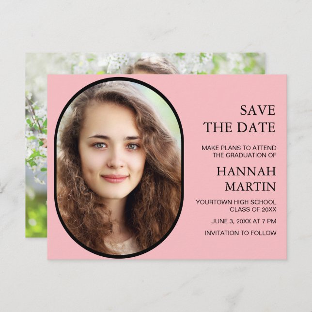 Rosa High School Studenten Photo Spara Date (Fram/baksida)