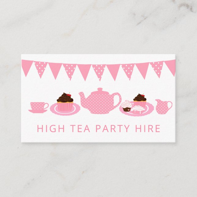 Rosa High Tea Party Supportanthandling Visitkort (Framsida)