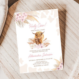 Rosa Highland Cow Baby Shower Inbjudningar