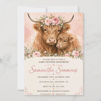 Rosa Highland Ko Baby Shower Inbjudan