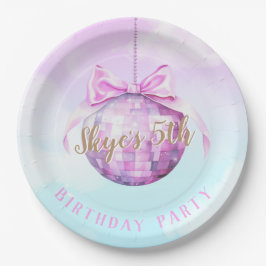 Rosa Himlar Discoball Girl Birthday-inbjudan