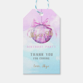 Rosa Himlar Discoball Girl Birthday-inbjudan Presentetikett