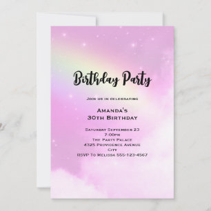 Rosa Himlar med Lemon Gult Rainbow Birthday Inbjudningar