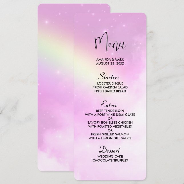 Rosa Himlar med Lemon Gult Rainbow Inbjudningar (Fram/baksida)