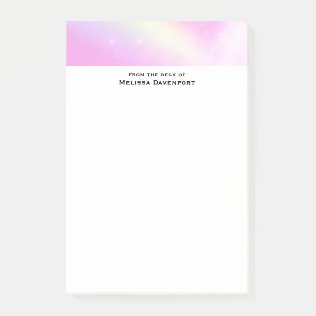 Rosa Himlar med Lemon Gult Rainbow Post-it Block (Framsida)