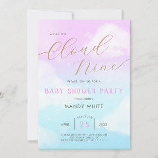 Rosa Himmel Cloud Nine Baby Shower-inbjudan Inbjudningar