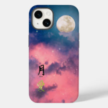 Rosa himmel vit måne iPhone-fodral KANJI KÄRLEK 