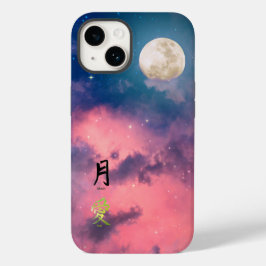 Rosa himmel vit måne iPhone-fodral KANJI KÄRLEK 
