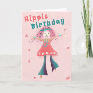 Rosa Hippie Birthday Groovy Girl Flower Power Boho Kort