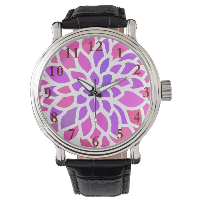 Rosa Hippie Flower Retro Modern Armbandsur (Framsida)