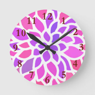 Rosa Hippie Flower Retro Modern Rund Klocka