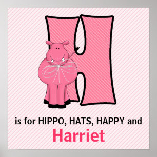 Rosa Hippo Monogrammed Brev H Baby Room Poster