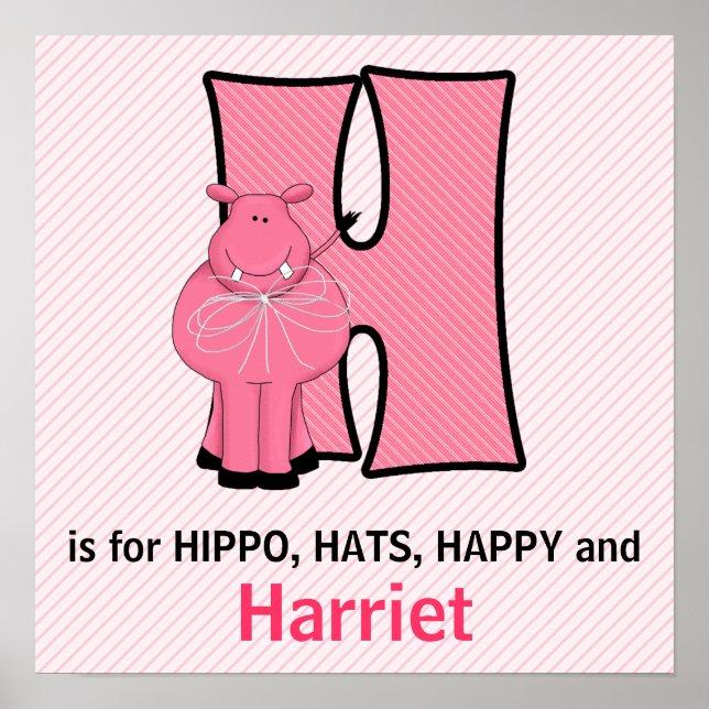 Rosa Hippo Monogrammed Brev H Baby Room Poster (Framsidan)