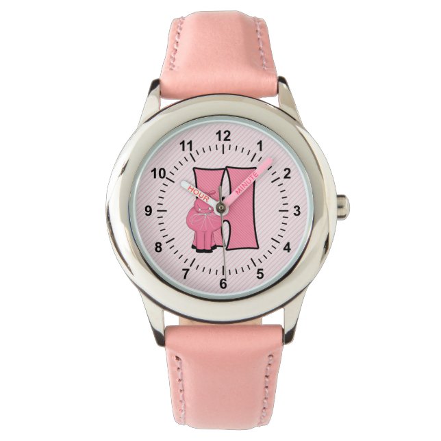 Rosa Hippo Monogrammed H Girls Armbandsur (Framsida)