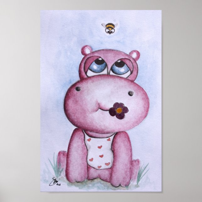 Rosa Hippo Poster för barn (Framsidan)