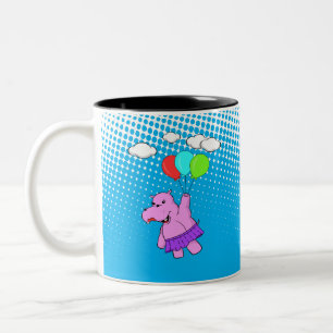 Rosa Hippo som flyger med ballonger Två-Tonad Mugg