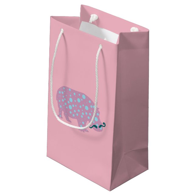 Rosa Hippopotamus Mustache Gift Bag (Baksidan Vinklad)