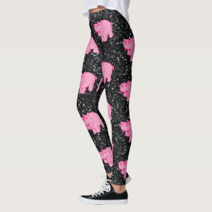 Rosa Hippos Cute Hippopotamus som ler Ansikte Leggings